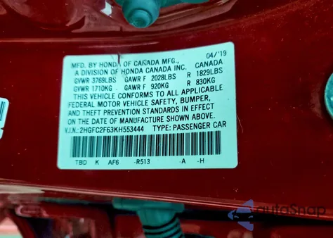 2019 Honda Civic Lx from USA, damaged, VIN 2HGFC2F63KH553444